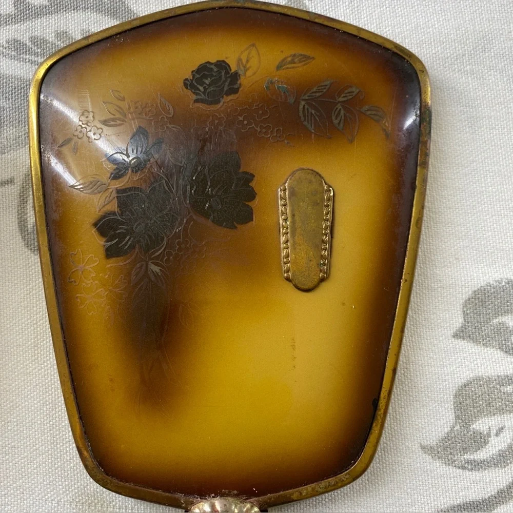 Vintage Brush &‎ Mirror Victorian Stvle Gold Silver Color Floral Etched Vanity